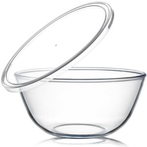 NUTRIUPS 4.7 Quart Large Glass Mixing Bowl with Lid, Deep Big Glass Bowl Large Glas Salad Bowl