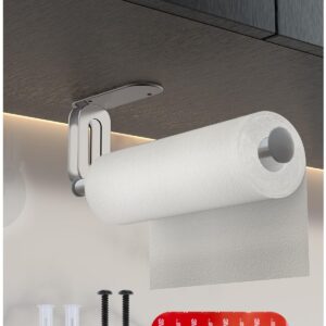Paper Towel Holder - Kerisgo Paper Towel Holders Under Cabinet for Kitchen,Strong Adhesive Paper Towel Roll Rack for Bathroom,Wall Mounted Toilet Paper Holder for Bathroom,RVs,Sink,Glass(Silver)