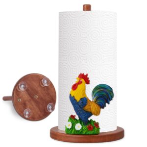 Rooster Kitchen Paper Towel Holder Decor,Farmhouse Kitchen Decorative,Cute Wooden Paper Towel Holder Countertop with Anti Slip,Chicken Gifts for Women Rustic,Bathroom,Housewarming,4 Suction Cup