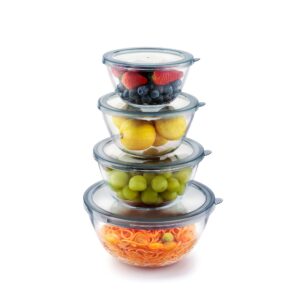 Cuiselect 4pc Glass Mixing Bowls with Lids Set (2.80QT, 1.64QT, 1.16QT, 0.85QT), Thick Salad Bowl, Nesting Glass Mixing Bowl for Cooking, Baking, Prepping-Dishwasher Microwave Freezer Safe
